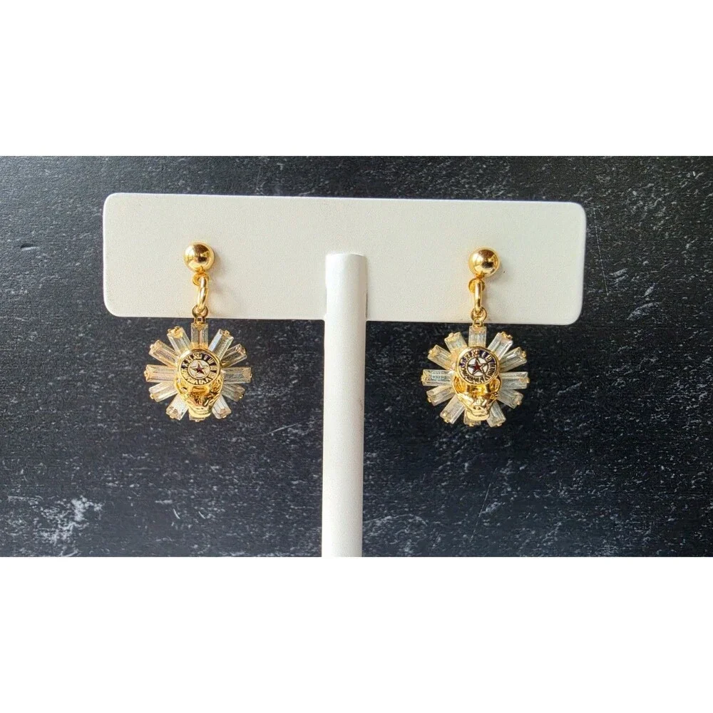 BPOE Elks Lodge Clock Gold Tone Metal Dangling Pierced Earrings Vintage READ